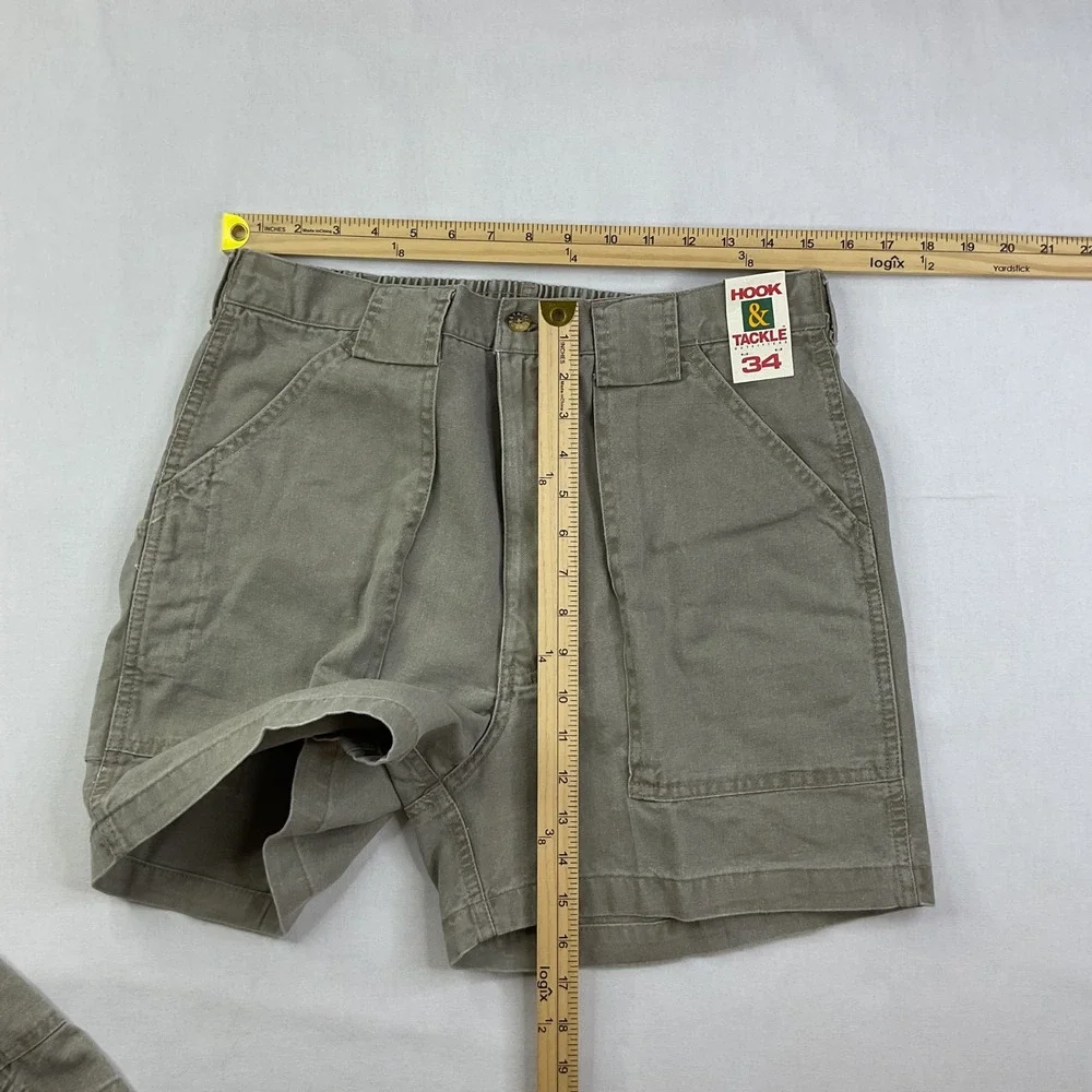 VTG Hook & Tackle Cargo Shorts Men Sz 34 Fishing island Khaki Canvas M019800 NWT